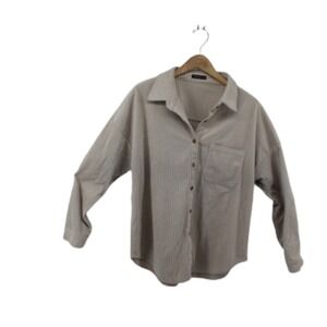 MIHOLL Womens XL Beige Button Down Shirt Long Sleeve Casual Blouse Lightweight